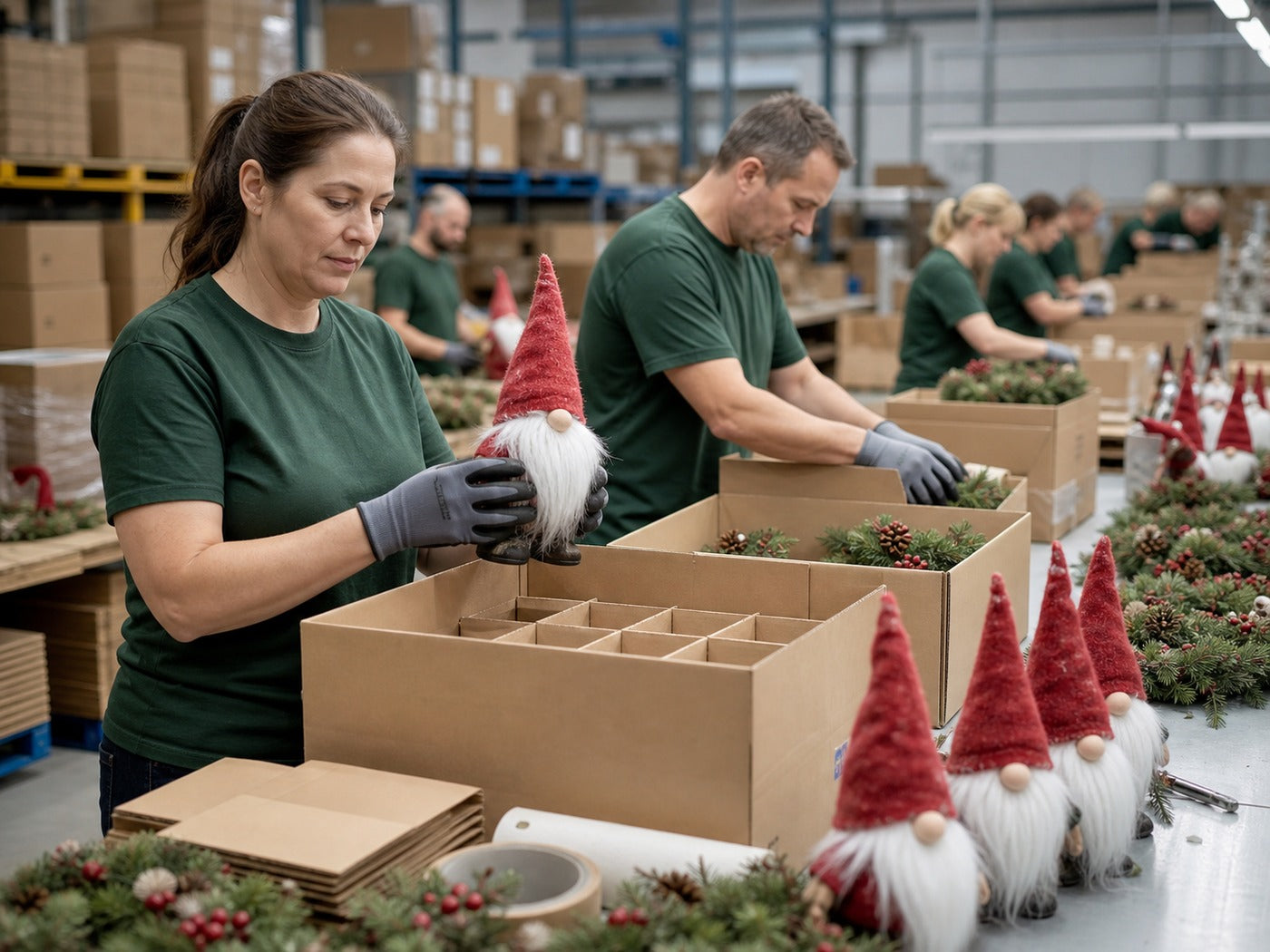 Concept visualization of an organized seasonal decor packing line